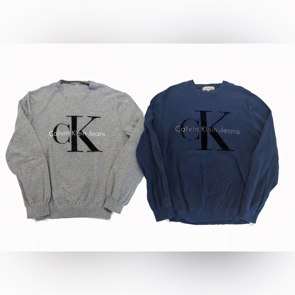 Bundle of 2 Calvin Klein Jeans Men's Crewneck Sweaters in Gray and Navy